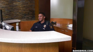 Bosomy mom Jazmyn seducing the security guard