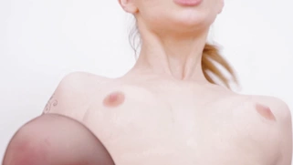 Belle Claire in stockings slides her shaved pussy on hard prick