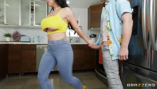 Payton Preslee on her knees is sucking Brad Newman's cock
