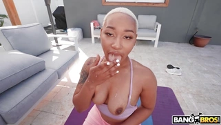 Thick Ass Daphne got cum on her tongue after doggystyle fucking