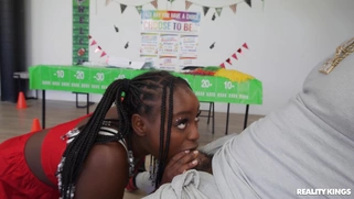 Elsie is sucking Mazee The Goat's huge black cock