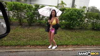 Alexa Payne is getting picked up outdoors