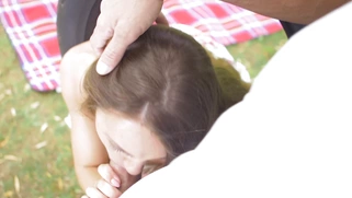 Veronica Clark is sucking Kai Taylor's cock outdoors