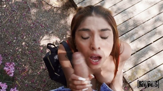 Michi Love is sucking cock in POV outdoors