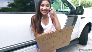 Horny nymph Zaya Cassidy sucking huge prick outdoors