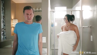 Reagan Foxx's stepson decides to snap a few sexy pics of her huge tits