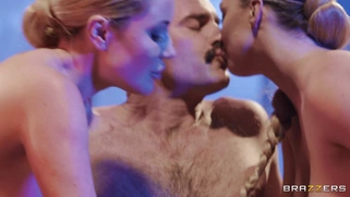 Savannah Bond and Kayley Gunner are sucking Charles Dera's cock