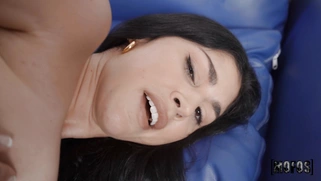 Queenie Sateen got jizz on her tongue after doggystyle fucking