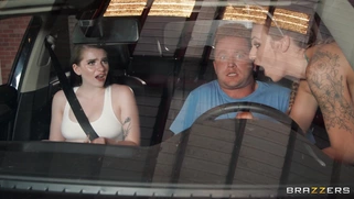 Kenzie Love is jerking Van Wylde's cock in the car