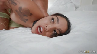 Vanessa Sky in ripped fishnet pantyhose gets assfucked doggystyle