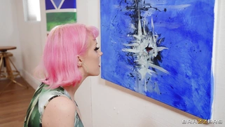 Evie Rees is sucking huge cock through the glory hole