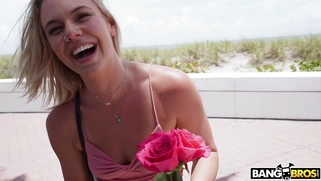 Blonde Kelsey Kane is getting picked up outdoors