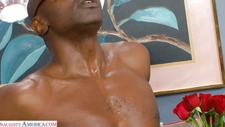 Aline is sucking huge black cock in the office