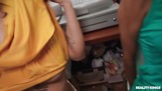 Sisi Rose and Eden West get banged in the store