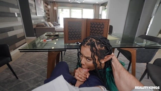 Ebony Kira Noir is sucking big white cock