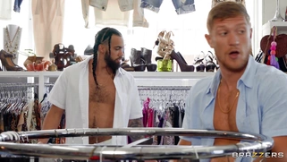 Sandy Love gets fucked by Oliver Flynn standing in the store