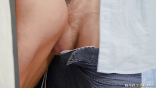 Sandy Love gets fucked by Oliver Flynn standing in the store