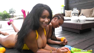 Indigo Vanity and Jenna J Foxx twerk their brown round asses outdoor