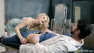 Extremely horny Ashley Fires attaks Dr. Charles Dera's cock orally