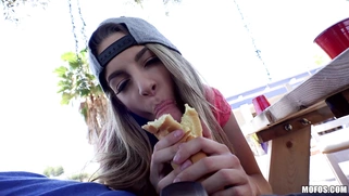 Teen Kimmy Granger is sucking cock outdoors