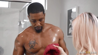 Chantal Danielle is sucking huge black cock at the bathroom