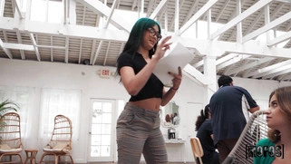 Nicole Rae is fingering her trimmed pussy on the chair