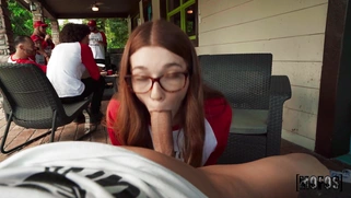 Jessica Marie in glasses is sucking big cock in POV