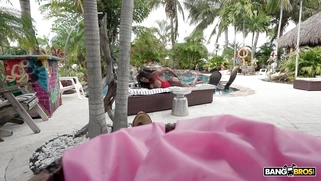 Ebony Mystique gets her amazing ass worshipped poolside