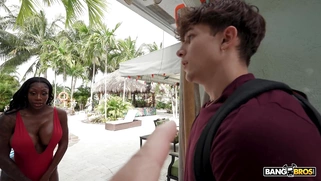 Ebony Mystique gets her amazing ass worshipped poolside