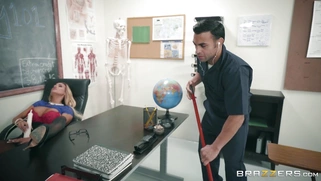 Tegan James gets caught by janitor, masturbating after lessons