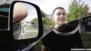 Abella Danger seduces the stranger, hanging her ass out of the window