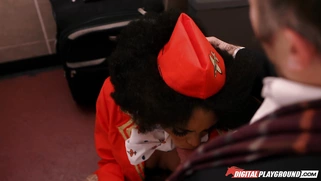 Stewardess Luna Corazon sucking cock in the toilet