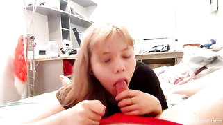 Teen babe displays her amazing dick sucking skills