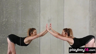 Petite flexible nude ballerina practiced