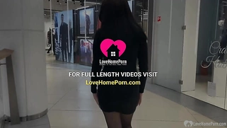 Brunette in black stockings gets to dick sucking