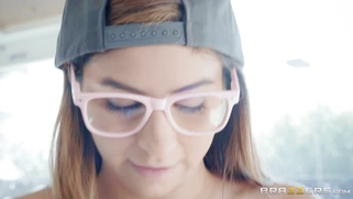 Nina North has the security guard lick her tits and does a titjob