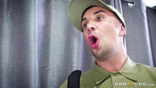 August Ames wakes up to find a big-dicked technician in her bedroom