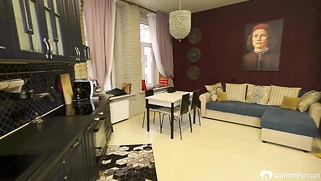 Blonde in stockings fucked hard in the kitchen