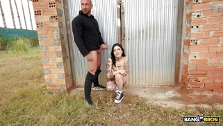 Tabatha Lust is sucking Emilio Ardana's cock outdoors