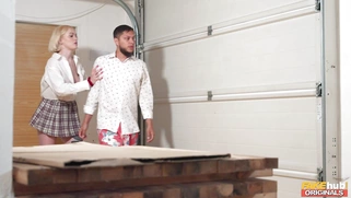 Greta Foss on her knees is sucking Robert Gunner's cock