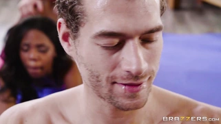 Sarah Banks doggystyled behind the back of the meditating guy