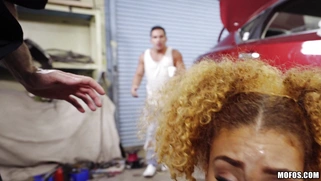 Milky sperm contrasting on coffee-coloured Kendall Woods's face