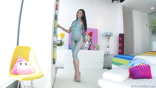 Marley Brinx in a slinky fishnet bodystocking shows us her perfect butt