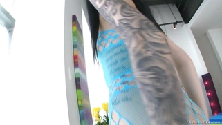 Marley Brinx in a slinky fishnet bodystocking shows us her perfect butt