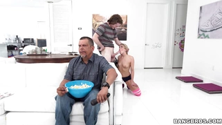 Khloe Kapri almost caught by her stepdad, sucking Mick's cock