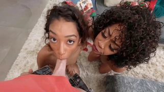 Stepmom Misty Stone and stepdaughter Sarah Lace fucked 3way