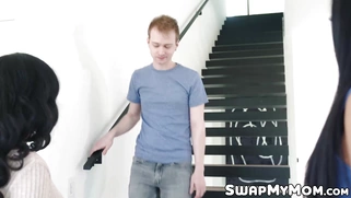 Youthful stepsons are surprised when their stepsons Tia Cyrus and Sheena Ryder walk i