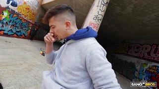 Chloe Lapiedra is sucking Tommy Cabrio's cock outdoors