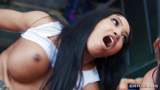 Madalina Moon and Wicca LaVey get fucked standing outdoors