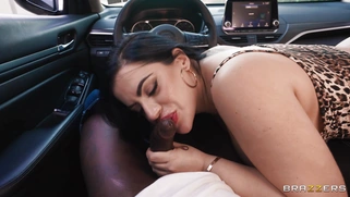 Lissa Aires is sucking black dick on the driver's seat